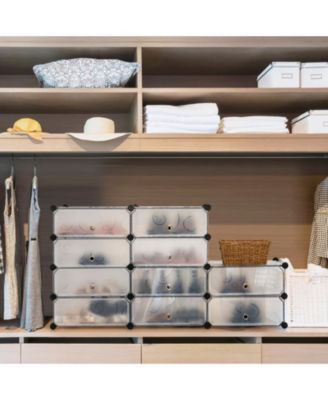 12-Cube DIY Portable Plastic Shoe Rack with Doors