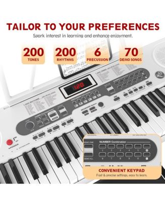 White 61 Keys Keyboard Piano, Electric Digital Piano Set with Stand, Bench, Headphones, Built-in Speakers