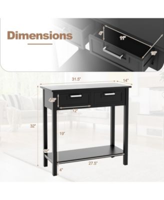 1 pc Narrow Console Table with Drawers and Open Storage Shelf