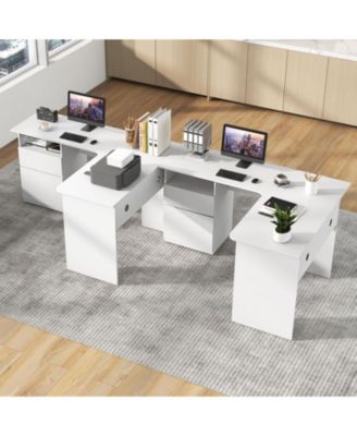 L-Shaped Computer Desk with Letter File Drawer