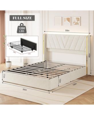 Upholstered Bed Frame with RGB LED Lights, Velvet Platform Bed Frame with 4 Storage Drawers, Wingback Headboard, No Box Spring Needed, Noise Free, Easy Assembly Full