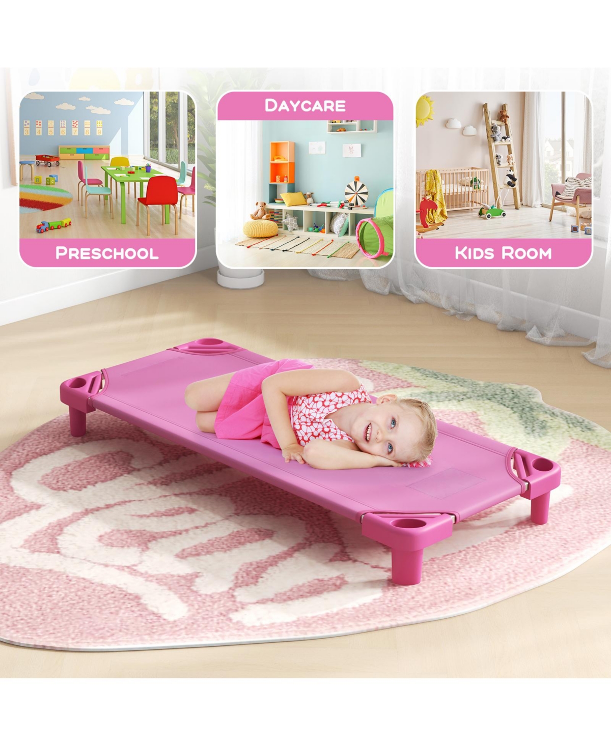 Gouun Kids Stackable Daycare Cot Pack of 6 with Detachable Oxford Cloth