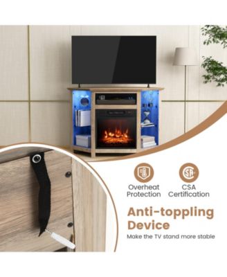 Fireplace Corner TV Stand with LED Lights, Smart APP Control, and Adjustable Shelves for 50-Inch TV