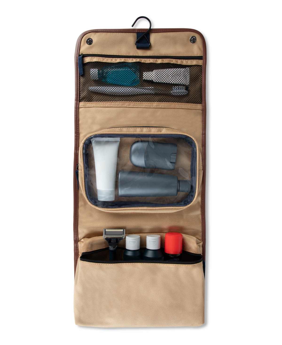 Tommy Hilfiger Men's Hanging Travel Kit And Toiletry Organizer In Khaki