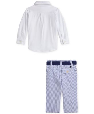 Baby Boys Button-Down Shirt, Belt & Seersucker Pants Set