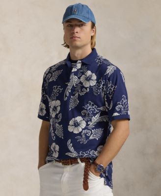 Men's Big & Tall Hibiscus-Print Mesh Polo Shirt