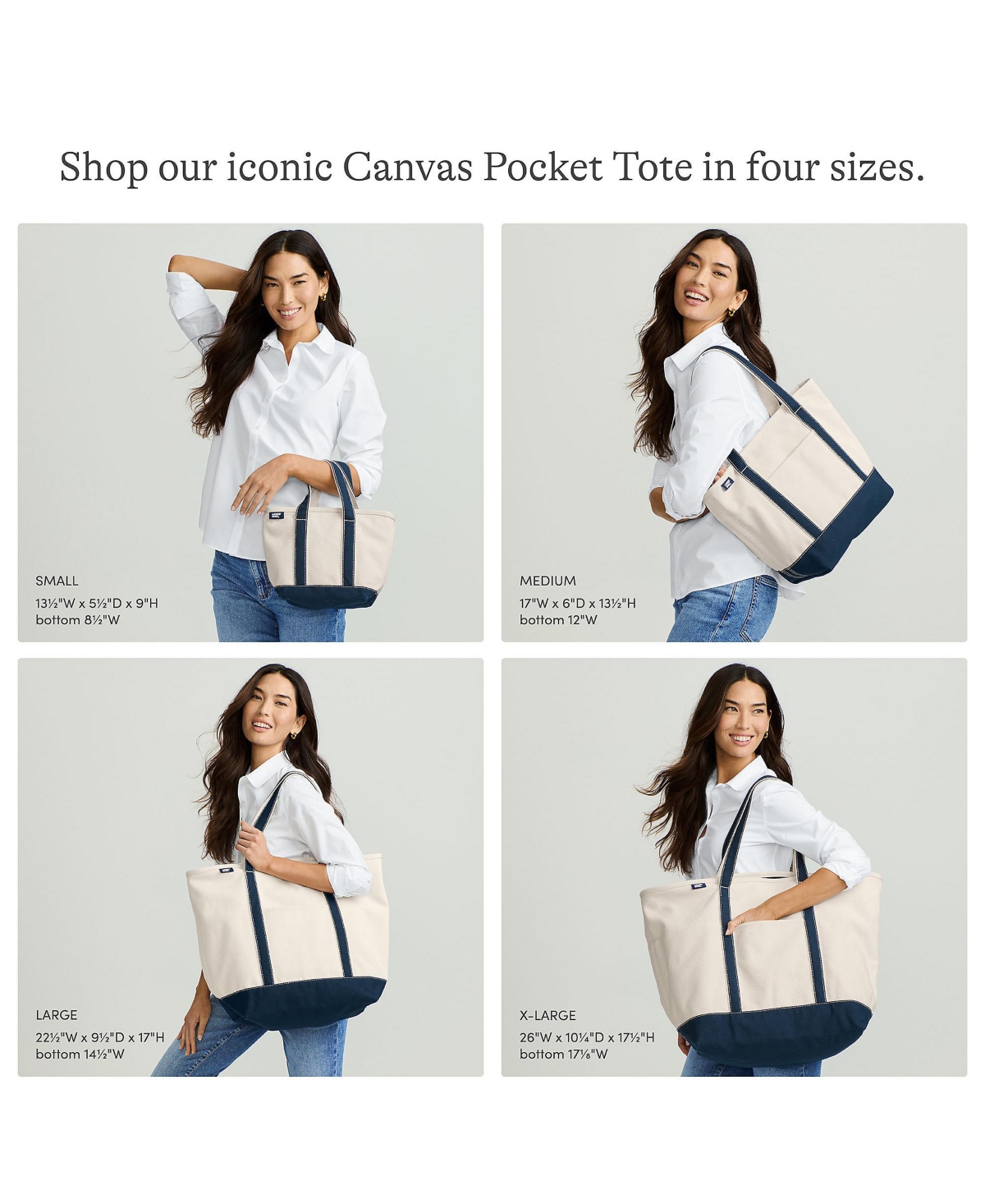 Lands' End Solid Color 5 Pocket Open Top Canvas Tote Bag