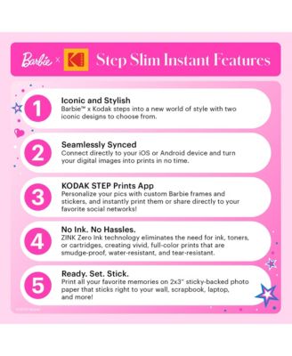 Barbie x Step Slim Wireless Instant Portable Photo Printer, 2x3" Full Color Portable Printer