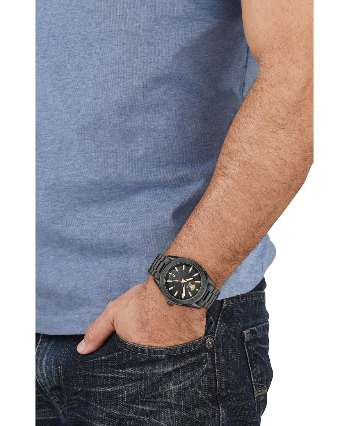 Versace Men's V-code Ip Black Stainless Steel Bracelet Watch, 42mm In Black