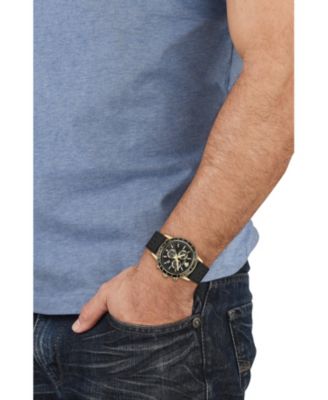 Men's Sport Chrono IP Yellow Gold Stainless Steel and Leather Strap Watch, 44mm
