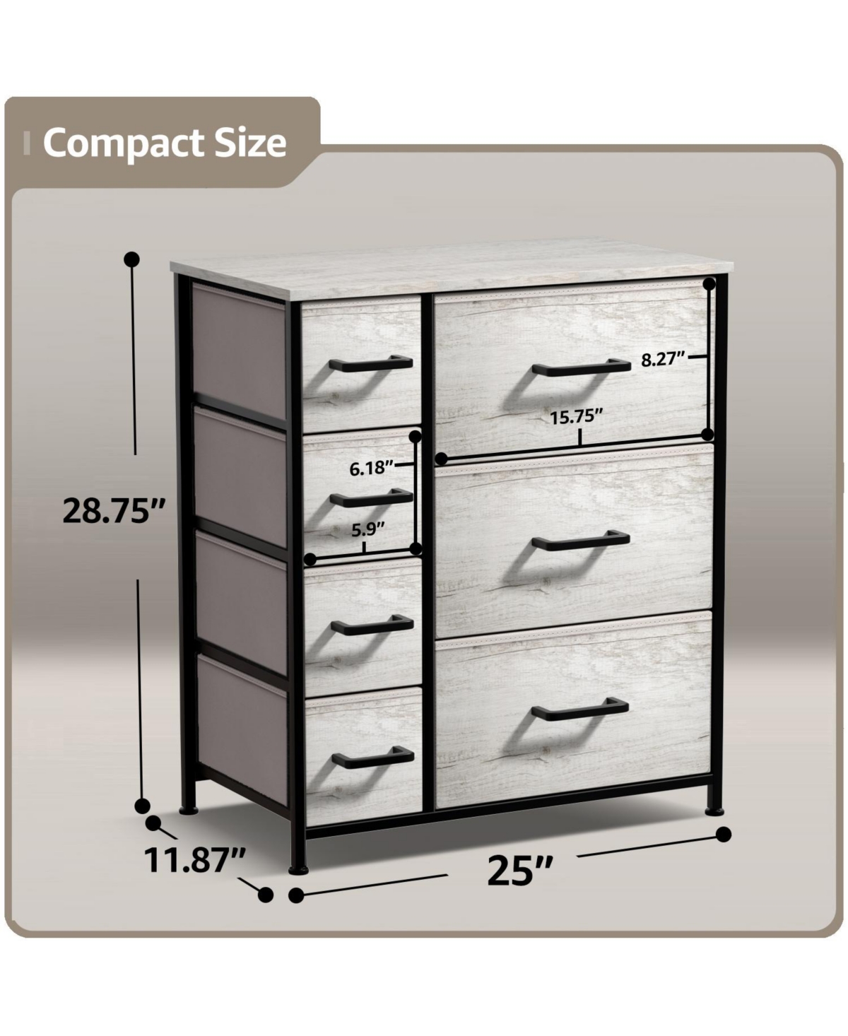 Sorbus Dresser with 7 Drawers - Storage Chest Organizer with Steel Frame, Wood Top, Handles, Fabric Bins