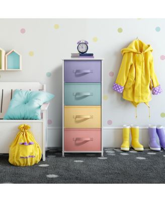 4 Drawers Chest Nightstand - Storage for Closet, Home, College Dorm - Features Steel Frame, Wood Top, & Fabric Bins