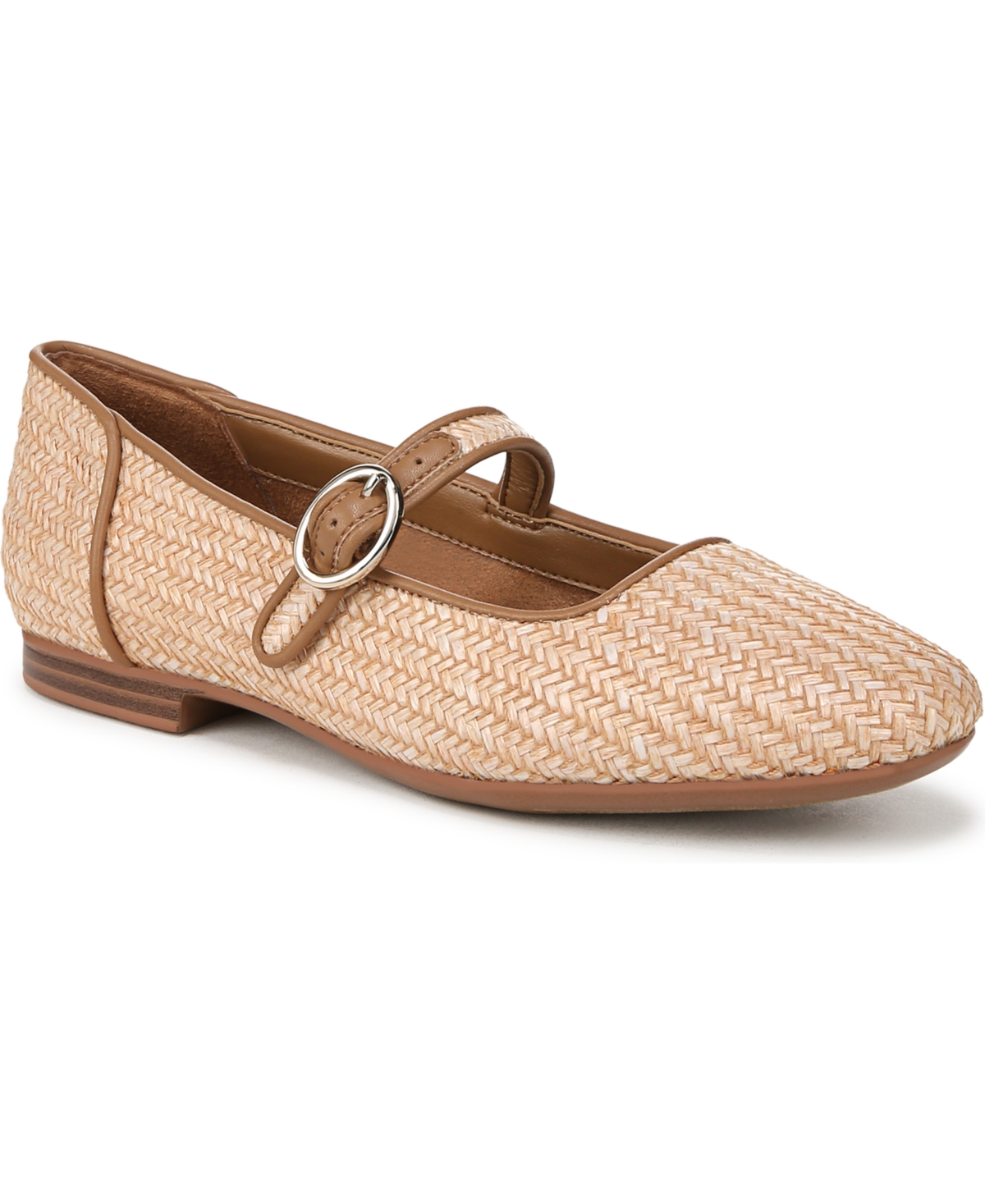 Women's Kelly 4 Square Toe Mary Jane Flats - Tan Woven Raffia/Faux Leather