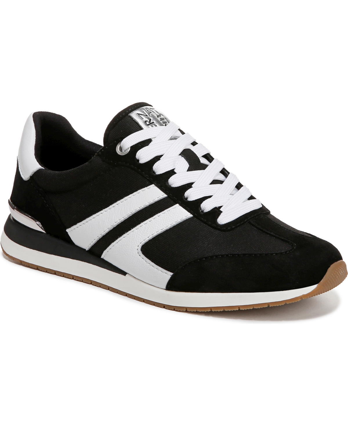 Naturalizer Women's Lorena Closed Round Toe Lace Up Sneakers In Black,white Fabric,suede,leather