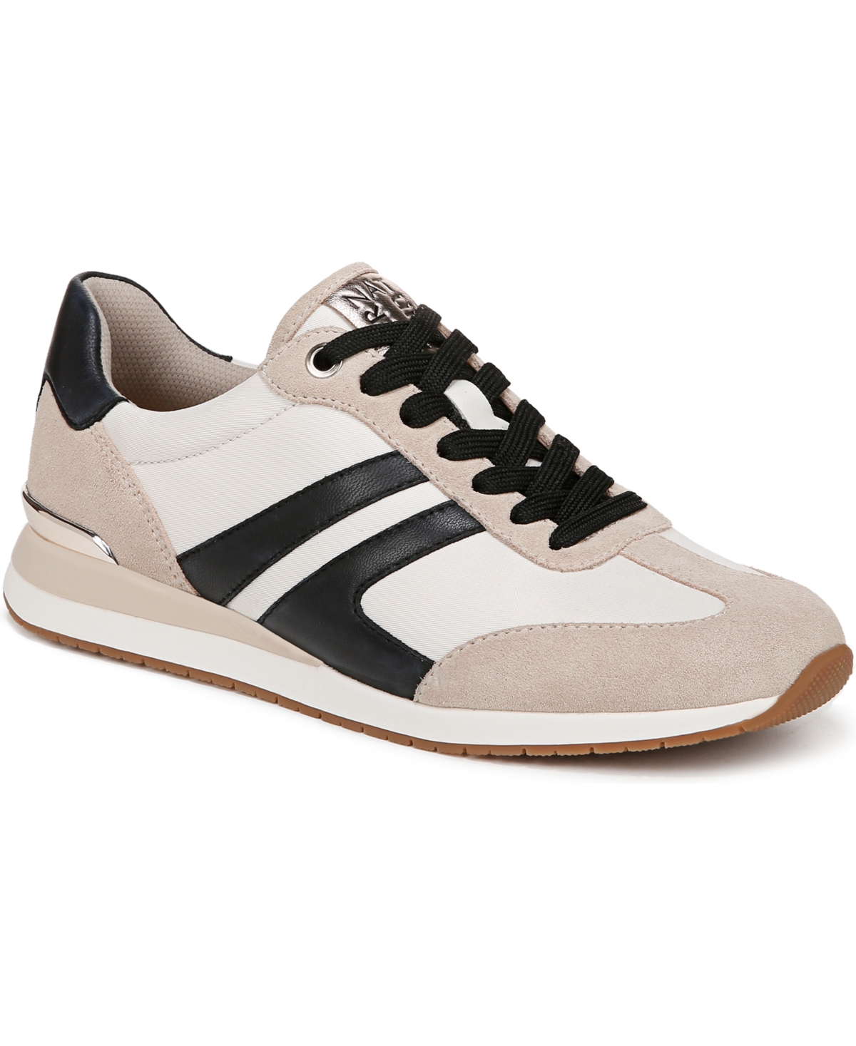 Naturalizer Women's Lorena Closed Round Toe Lace Up Sneakers In Porcelain,black Fabric,suede,leather