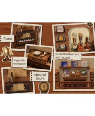 DIY Book Nook Kit, Bookshelf Insert Decor DIY Miniature Music House Dollhouse Kit for Adults and Teens, Booknook Model Build Creativity Gift Kit with LED Light (The Secret Rhythm