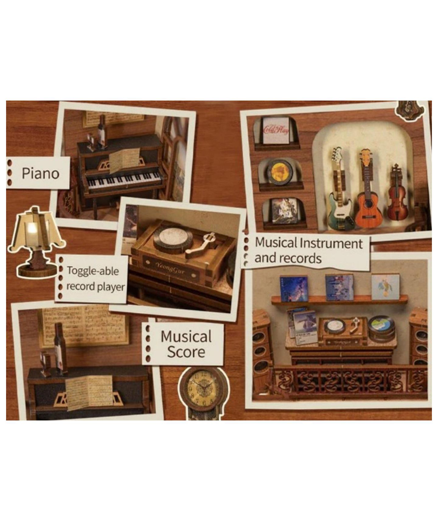 Набор для сборки диорамы-книжной полки Cutebee The Secret Rhythm с подсветкой, 355 деталей, цвет: Коричневый — фото 10