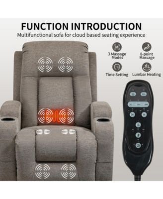  Up to 350 lbs Capacity  Chenille or Faux Leather Power Lift, Massage & Heating, USB Port, Cup Holders Recliner Chair