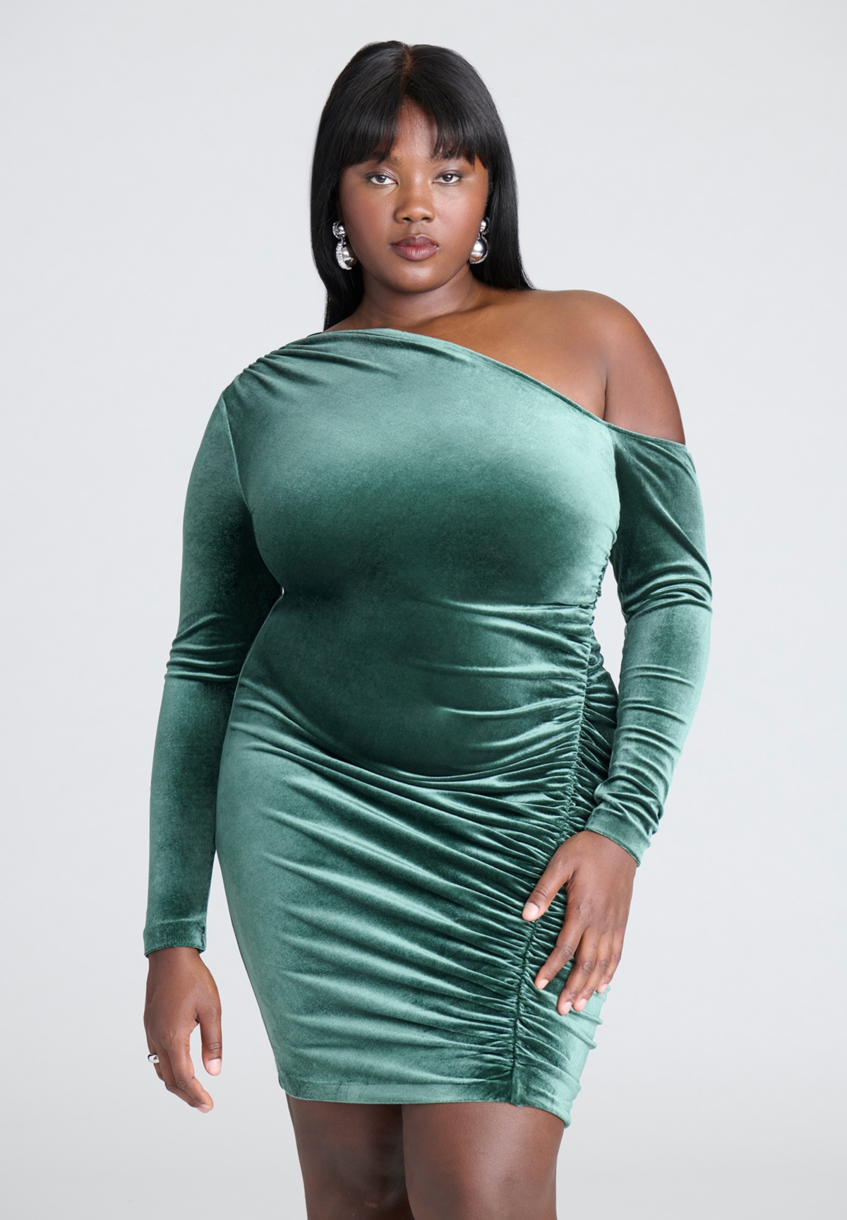 Eloquii Women's Plus Size Shirred Velvet Mini Dress