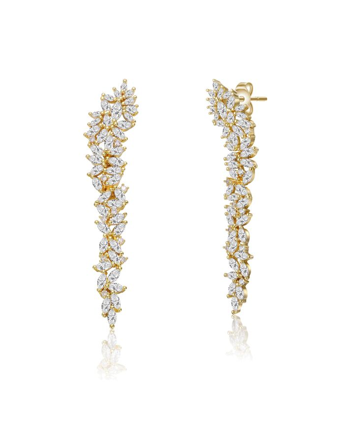 Rachel Glauber Dazzling 14K Gold Plated CZ Waterfall Statement Earrings