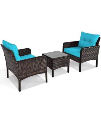 3-Piece PE Rattan Outdoor Dining Patio Furniture Set with Cushions