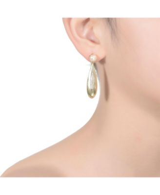 Sterling Silver 14K Gold Plated with Genuine Freshwater Drop Pearl Modern Earrings