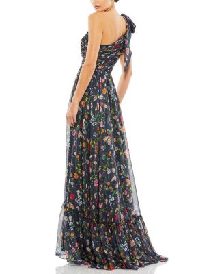 Women's Tied One Shoulder Cut-Out Flowy Gown