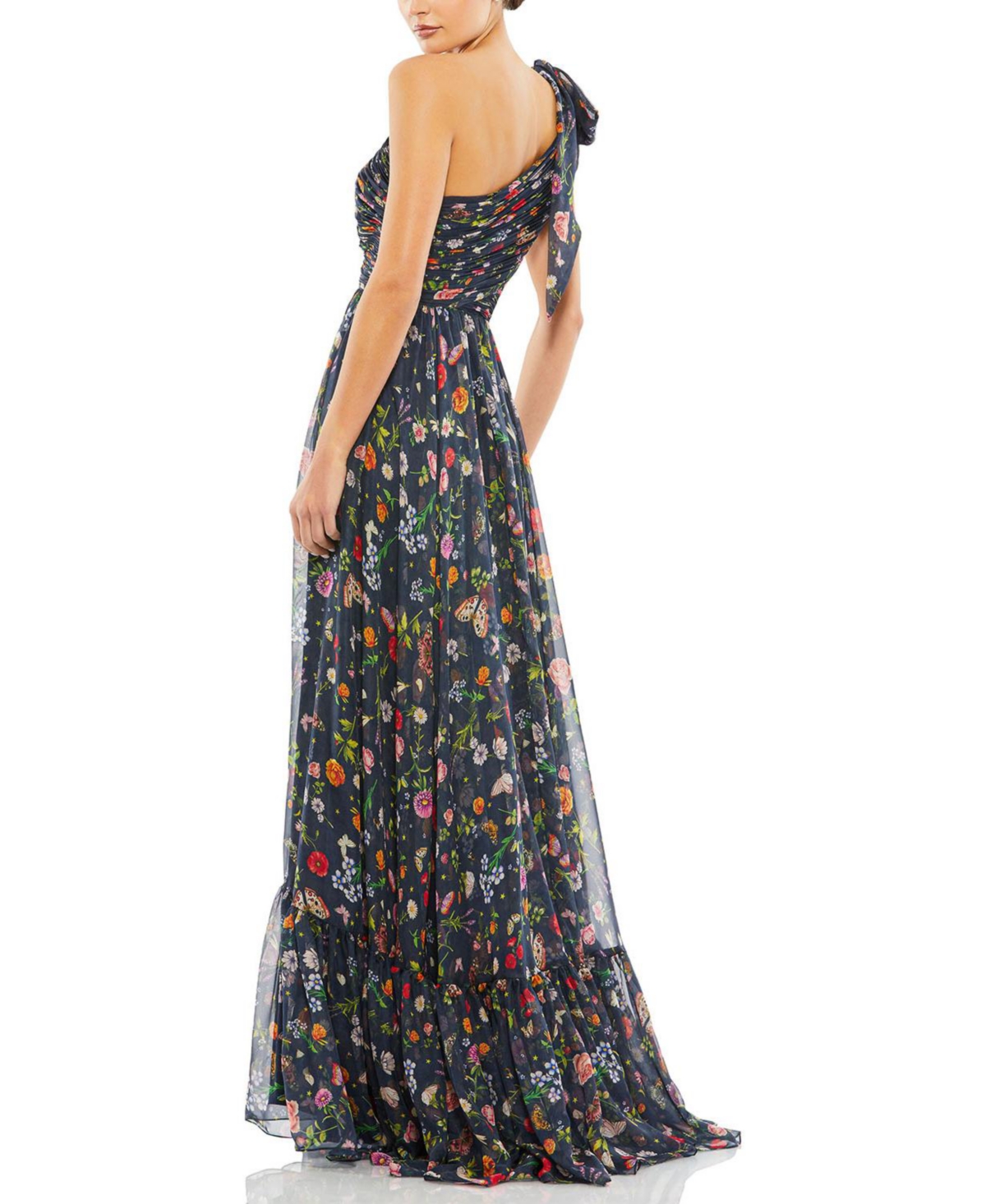 Mac Duggal Women's Tied One Shoulder Cut-Out Flowy Gown