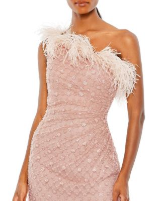 Women's Embellished One Shoulder Feathered Gown