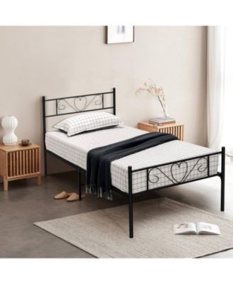Twin XL Metal Bed Frame with Heart-shaped Headboard