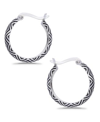 Oxidized Geometric Pattern Click Top Hoop Earrings