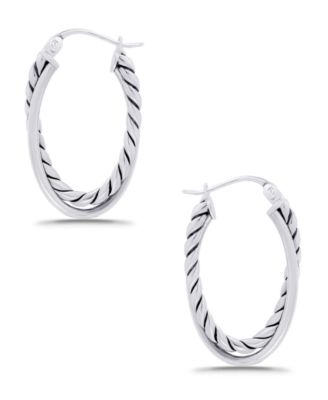 Oxidized Oval Two Row Polish Tubing Click Top Hoop Earrings