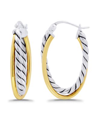 Oxidized Oval Two Row Polish Tubing Click Top Hoop Earrings