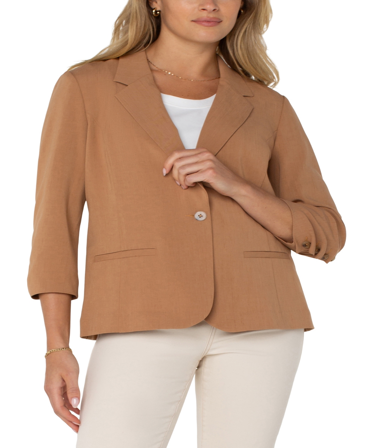 Shop Liverpool Los Angeles Women's Fitted Blazer With Ruched Sleeves In Portobello