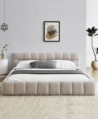 Queen Upholstered Bed Frame with Headboard and Solid Frame, Chenille Fabric Grounded Queen Size Platform Bed, No Box Spring Needed