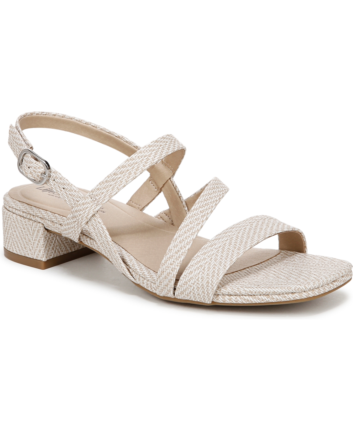 Shop Lifestride Women's Janet Square Open Toe Slingback Dress Sandals In Bone Faux Leather