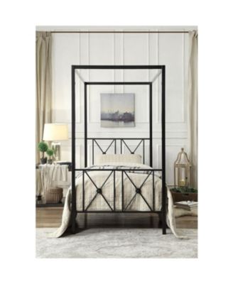 Metal Canopy Bed Frame with Medallion Accents