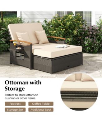 Outdoor Wicker Daybed with Folding Panels and Storage Ottoman