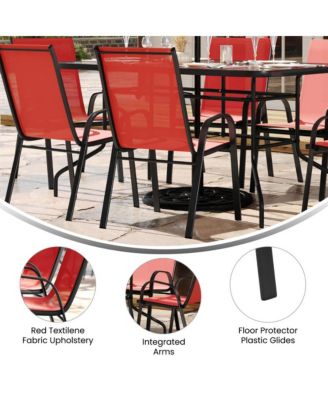 7-Piece Patio Table Set with Metal Table and Tempered Glass Top and 6 Flex Comfort Stacking Chairs
