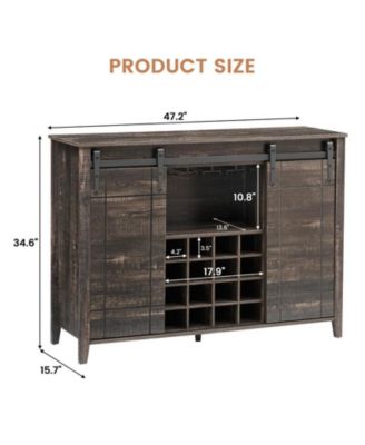 Wine Bar Cabinet,47" Farmhouse Coffee Bar Cabinet with Sliding Barn Door, Buffet Sideboard Cabinet with 16 Bottle Wine Rack for Dining, Living Room Dining Kitchen
