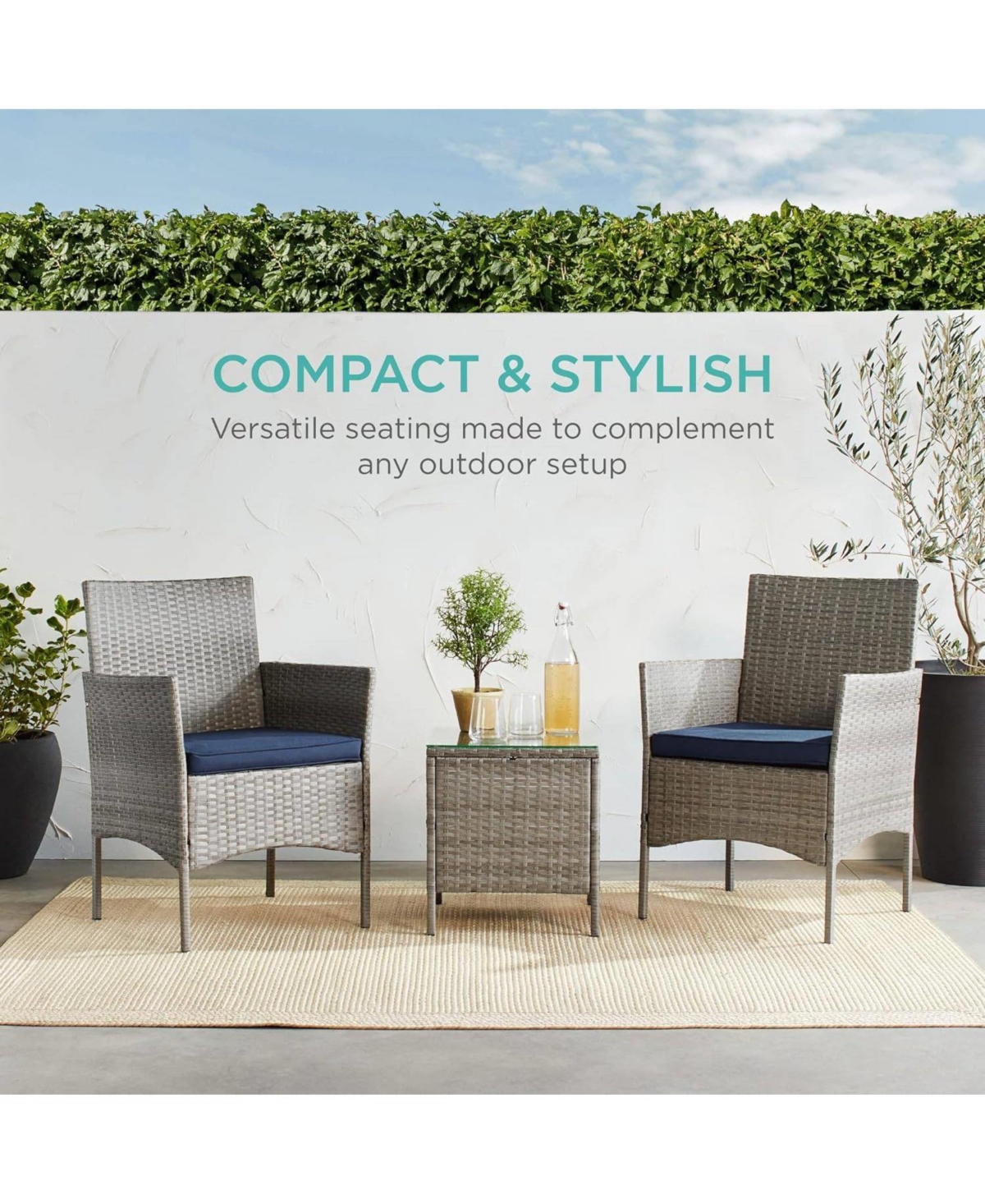 Slickblue 3-Piece Pe Wicker Outdoor Patio Furniture Dining Set with Cushions