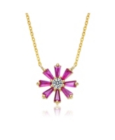GiGiGirl Sterling Silver 14K Gold Plated Flower Necklace with Red Cubic Zirconia Petals - Red