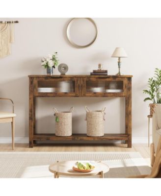 Entryway Table, 2 Tier Console Table with Storage, Wood Sofa Table with 2 Glass Drawers for Entry Way, Hallway,Living Room