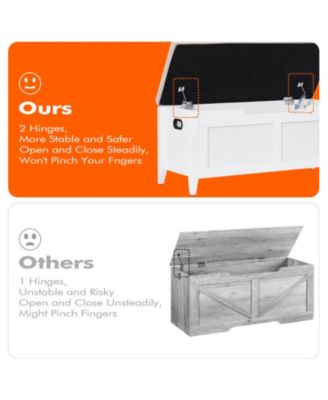 Storage Chest, Storage Trunk with Cushion Seat, 2 Safety Hinges, Storage Bench, Wooden Storage Organizer, Shoe Bench for Entryway, Bedroom, Living Room, U-Shaped Opening, Easy Assembly