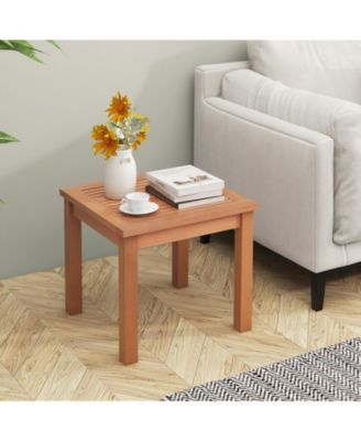 18-Inch Square Wooden Adirondack Side Table with Slatted Top for Indoor and Outdoor Use