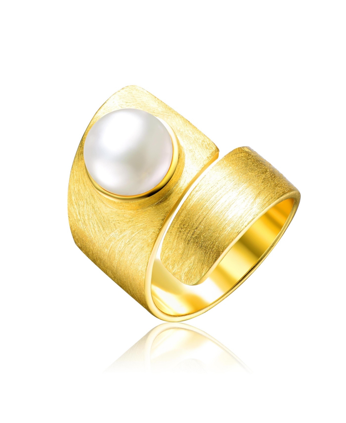 Sterling Silver 14K Gold Plated with Genuine Freshwater Pearl Modern Ring - Gold