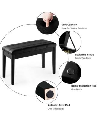 PU Leather Piano Keyboard Bench Padded Cushion Double Seat Storage