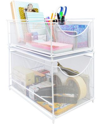2-Tier Sliding Mesh Basket Drawers - White