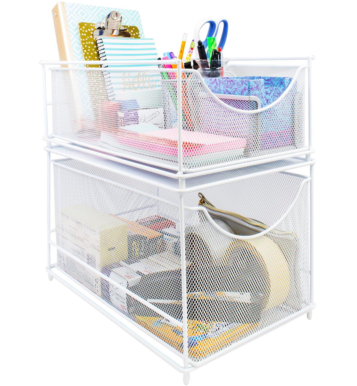 Sorbus 2-Tier Sliding Mesh Basket Drawers - White