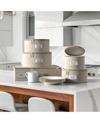 5-Piece Stackable Plate Carrier Set for Dinnerware, Plate Organization and Storage with Felt Plate Protector